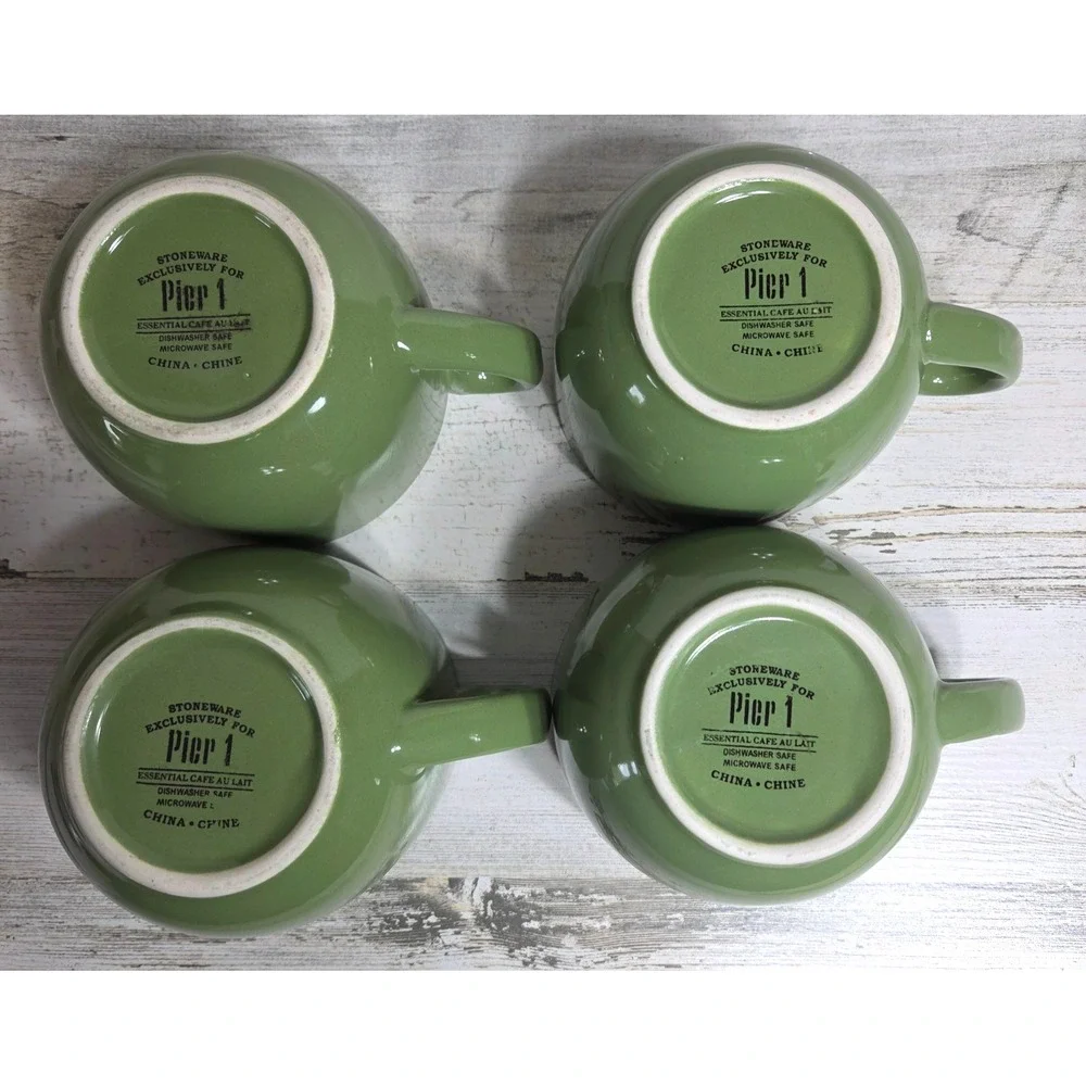 Set of 4 Pier 1 Essential Cafe Au Lait GreenStoneware Oversized Coffee Mugs 22oz